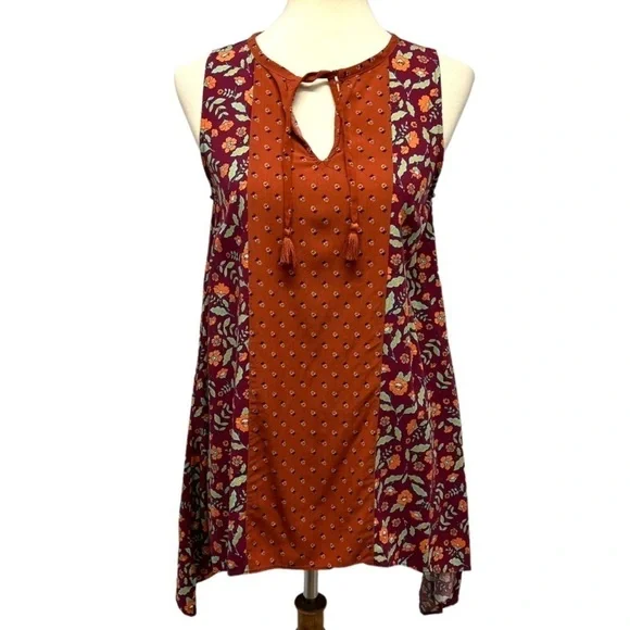 Matilda Jane Teach Me Rust Floral Mixed Print Asymmetrical Tank Top Womens Small - Picture 3 of 11